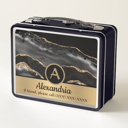 金ゴールドカスタムモノグラムネームラグジュアリーシック メタルランチボックス (裏面)