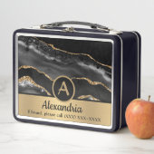金ゴールドカスタムモノグラムネームラグジュアリーシック メタルランチボックス (インサイチュ)