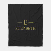 金ゴールドカスタムモノグラムフリーススロー – ブラックデザイン フリースブランケット (正面)