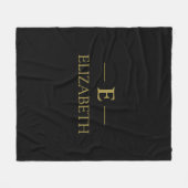 金ゴールドカスタムモノグラムフリーススロー – ブラックデザイン フリースブランケット (正面(横))