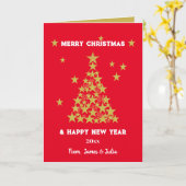 金ゴールドカスタムレッド&グリッタースターズクリスマス カード (黄色い花)
