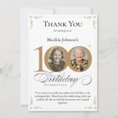 金ゴールドカスタム写真100番目の誕生日サンキューカード 招待状 (正面)