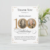 金ゴールドカスタム写真100番目の誕生日サンキューカード 招待状 (スタンド正面)