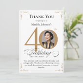 金ゴールドカスタム写真40歳の誕生日サンキューカード 招待状 (スタンド正面)