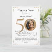 金ゴールドカスタム写真50番目の誕生日サンキューカード 招待状 (スタンド正面)