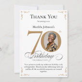 金ゴールドカスタム写真70番目の誕生日サンキューカード 招待状 (正面)