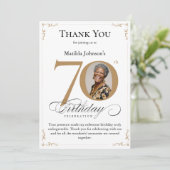 金ゴールドカスタム写真70番目の誕生日サンキューカード 招待状 (スタンド正面)