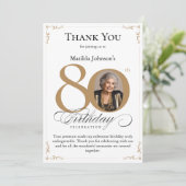 金ゴールドカスタム写真80番目の誕生日サンキューカード 招待状 (スタンド正面)