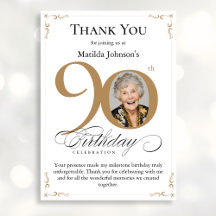 金ゴールドカスタム写真90番目の誕生日サンキューカード
