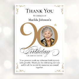 金ゴールドカスタム写真90番目の誕生日サンキューカード 招待状