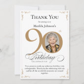 金ゴールドカスタム写真90番目の誕生日サンキューカード 招待状 (正面)