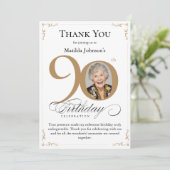 金ゴールドカスタム写真90番目の誕生日サンキューカード 招待状 (スタンド正面)