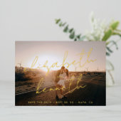 金ゴールドカスタム名モダンPhoto日付の保存 箔招待状 (立ち正面)