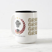 金ゴールドカスタム大学院名とフォトギフトTwo-Tone ツートーンマグカップ (正面左)