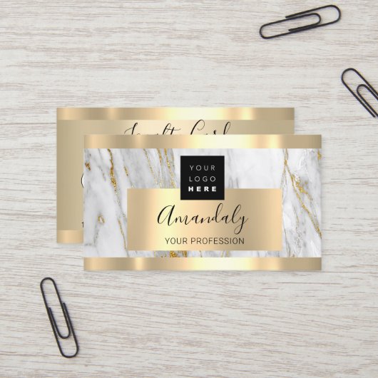 金ゴールドカスタム大理石ロゴQrコード5パンチ 名刺 (正面/裏面インサイチュ)