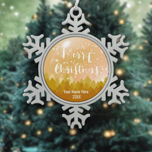 金ゴールドカスタム平和な雪の森メリークリスマス スノーフレークピューターオーナメント