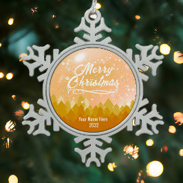 金ゴールドカスタム平和な雪の森メリークリスマス スノーフレークピューターオーナメント