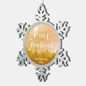 金ゴールドカスタム平和な雪の森メリークリスマス スノーフレークピューターオーナメント (右)