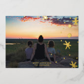 金ゴールドカスタム文字オーバーレイメリークリスマスフォト 箔シーズンカード (正面)