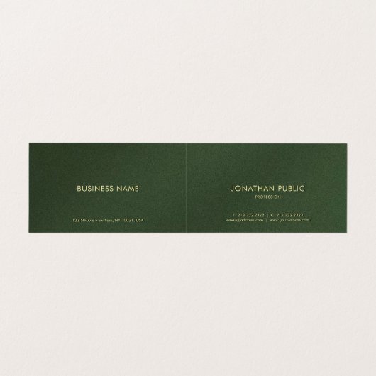 金ゴールドカスタム文字グエレガントリーンラグジュアリーフォールド 名刺 (内部フラット)