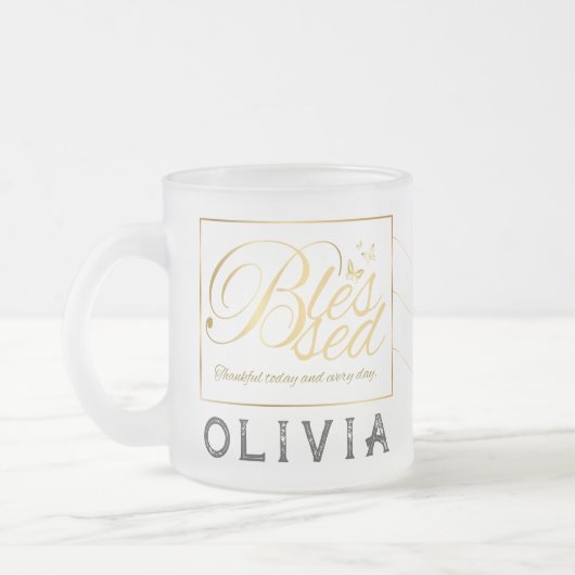金ゴールドカスタム書名感謝贈り物 フロストグラスマグカップ (左)