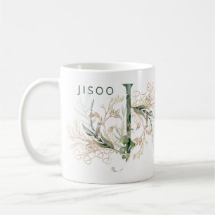 金ゴールドカスタム植物性ユーカリプトゥスモノグラム「J」 コーヒーマグカップ