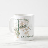 金ゴールドカスタム植物性ユーカリプトゥスモノグラム"T" コーヒーマグカップ (正面左)