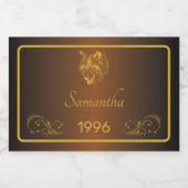 金ゴールドカスタム誕生日名ミニワインラベルセット。 スパークリングワインラベル (シングルラベル)