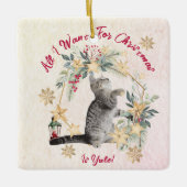 金ゴールドカスタム雪片かわいいキャットおもしろいクリスマス セラミックオーナメント (正面)