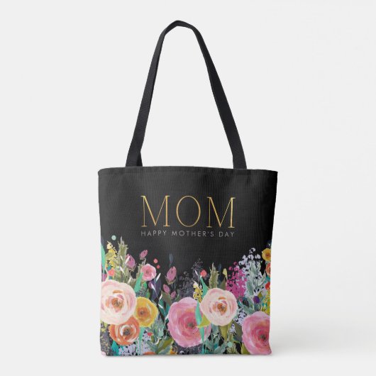 金ゴールドカスタムMOM |鮮やかなフローラ |母の日 | トートバッグ (裏面)