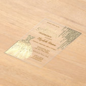 金ゴールドカッコいいグリッタードリップスドレスグリーンスウィート16 アクリル招待状 (レイダウン)