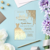 金ゴールドカッコいいグリッタードリップスドレスグリーンスウィート16 アクリル招待状 (インサイチュ (ウェディング))