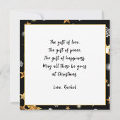 金ゴールドカッコいいブラック星メタリックファッションメリークリスマス サンキューカード (裏面)