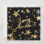 金ゴールドカッコいいブラック星メタリックファッションメリークリスマス サンキューカード (正面)