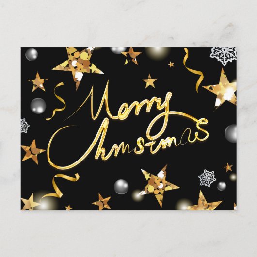 金ゴールドカッコいいブラック星メタリックファッションメリークリスマス シーズンポストカード (正面)