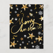 金ゴールドカッコいいブラック星メタリックファッションメリークリスマス ポストカード (正面)