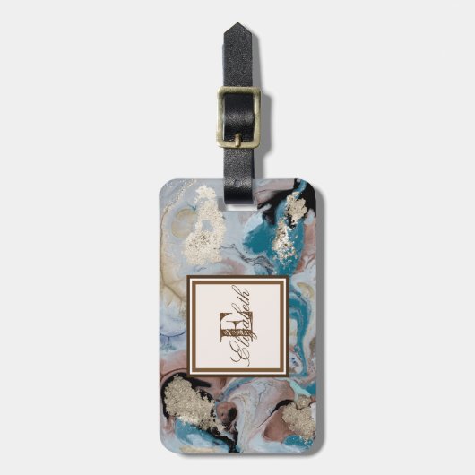 金ゴールドカッコいい大理石テクスチャモノグラム ラゲッジタグ (正面縦)