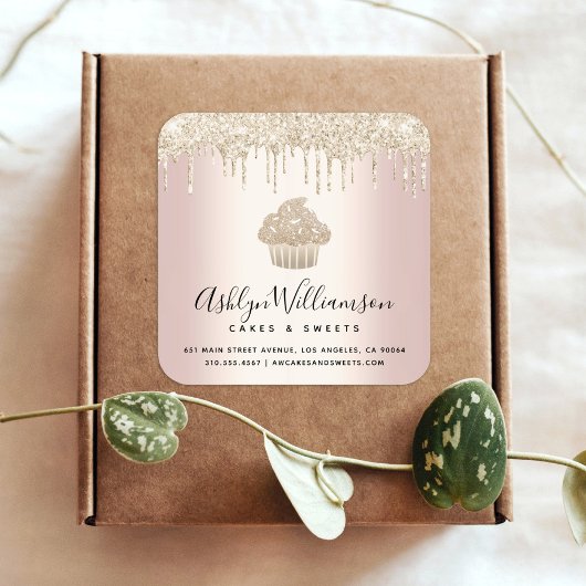 金ゴールドカップケーキグリッタードリップスピンクペストリーシェフベーカリー スクエアシール