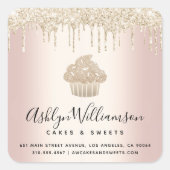 金ゴールドカップケーキグリッタードリップスピンクペストリーシェフベーカリー スクエアシール (正面)