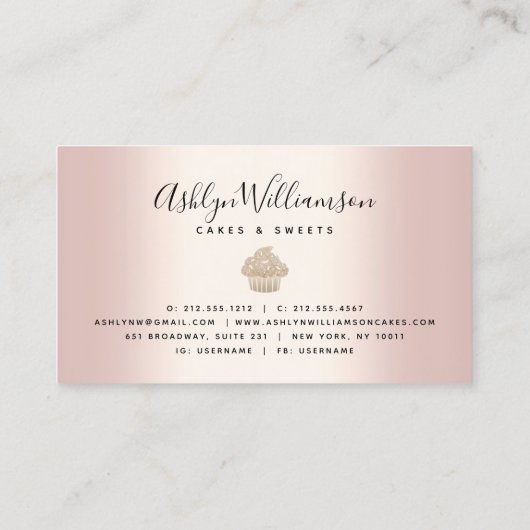 金ゴールドカップケーキグリッタードリップスベーカリーパティストリーシェフピンク 名刺 (裏面)