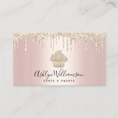 金ゴールドカップケーキグリッタードリップスベーカリーパティストリーシェフピンク 名刺 (正面)