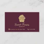 金ゴールドカップケーキベーカリースイートトリートブルガンディーレッド 名刺 (正面)