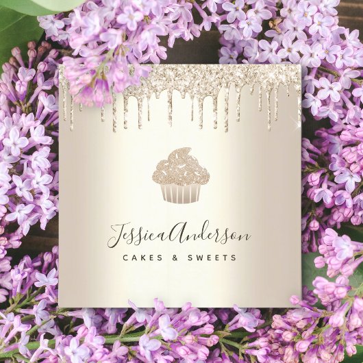 金ゴールドカップケーキペストリーベーカリーシェフグリッタードリップスシック スクエア名刺