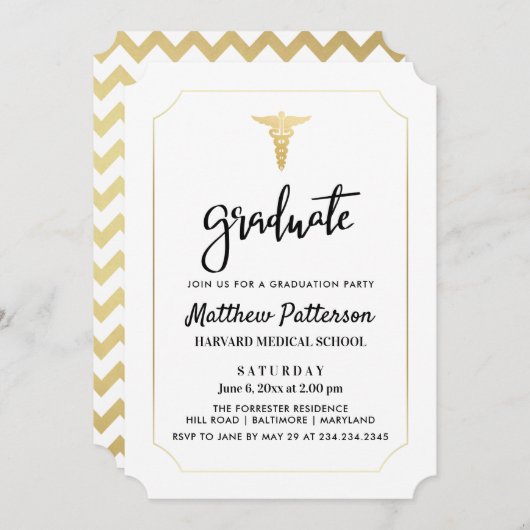 金ゴールドカデウス医学研究エレガント科金ゴールド 招待状 (正面/裏面)