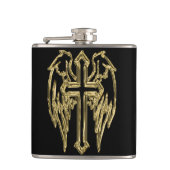 金ゴールドカトリックの羽の付いた十字架 フラスク (正面)