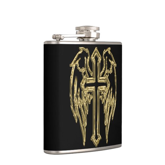 金ゴールドカトリックの羽の付いた十字架 フラスク (右)