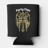 金ゴールドカトリックの羽の付いた十字架 缶クーラー (裏面)