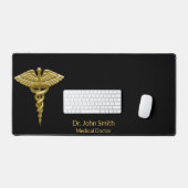 金ゴールドカドゥセウスオンブラックメディカルクラス デスクマット (キーボード&マウス)