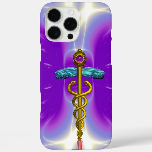 金ゴールドカドゥセウス医学的記号、紫 Case-Mate iPhoneケース (裏面)