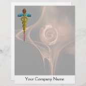 金ゴールドカドゥセウス医学的記号、茶色のフラクタルバラ (正面/裏面)